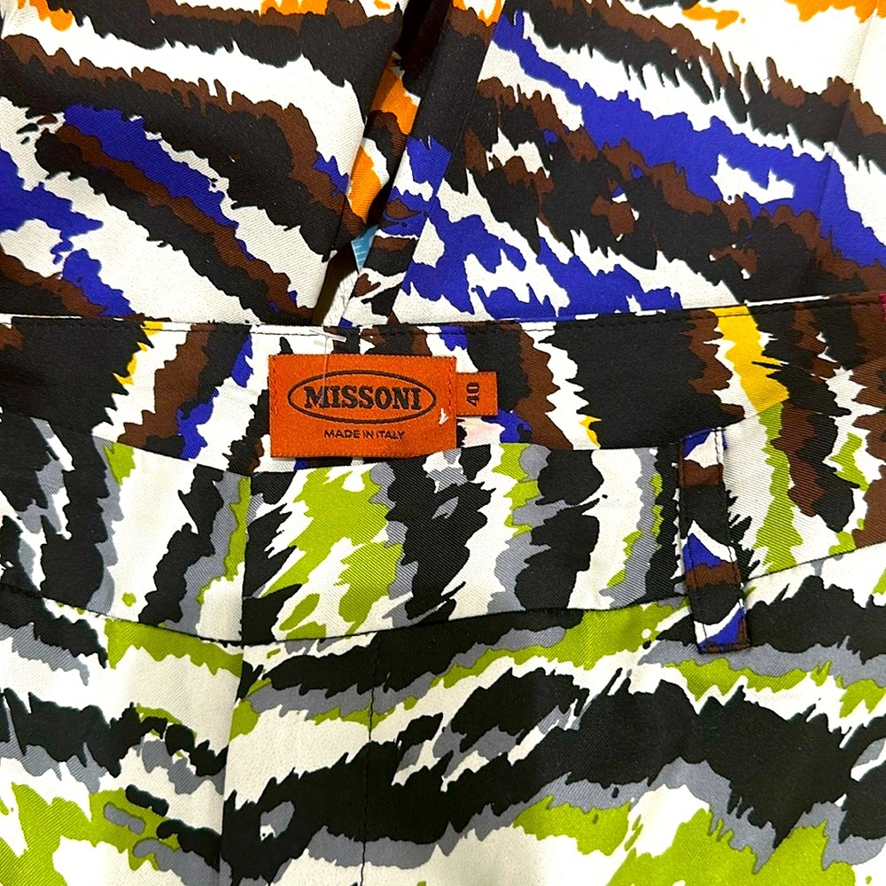 New MISSONI Made in Italy 100% Silk Multicolour Ankle Pants Size EU 40 US 6